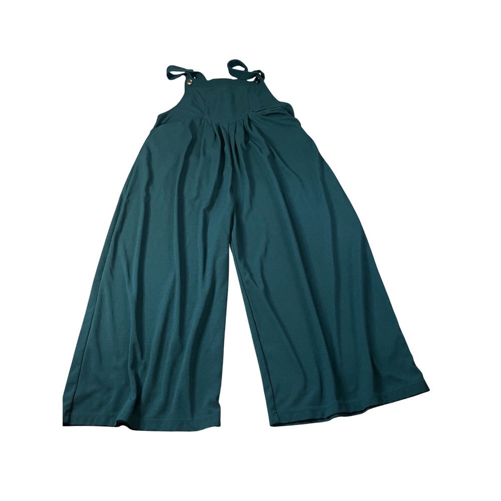 HALARA Dark Teal Wide Leg Ribbed Knit Jumpsuit Bib Overalls with Pockets